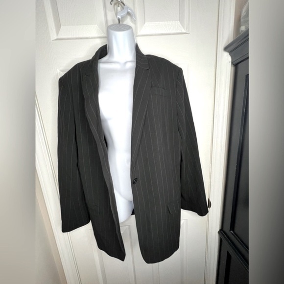 Norma Kamali Women’s 16 Boyfriend Fit Jacket Black Pinstripe Blazer XL Classic - Picture 1 of 16
